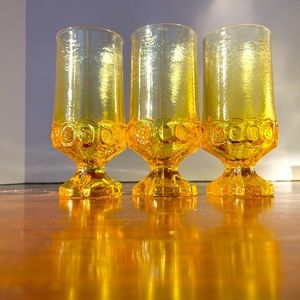 70s Franciscan Tiffin Madeira Cornsilk Water Goblets, Citrine Set Of 3 6.5” Tall